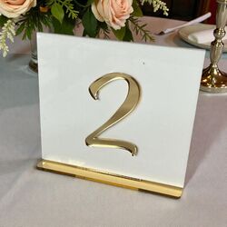 Table Numbers  White acrylic with Gold number and base 