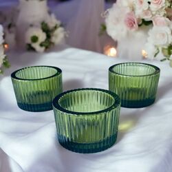 TeaLight Holders  Green  small vertical lined round  
