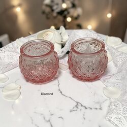 Tea Light Holders Glass   Pink Round