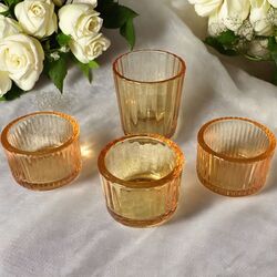 Tea Light Holders   Gold Vertical Ribbed 