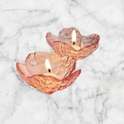 Tea-Light Holders - Pink Glass Flower 