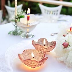 Tea Light Holders   Pink Glass Flower 