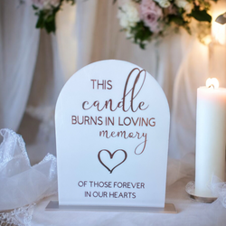 This Candle Burns Sign  White Arch with Rose Gold 