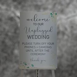 Ceremony Unplugged Sign on White Acrylic Board 