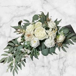 Welcome Board Flowers C Silk White + Green 