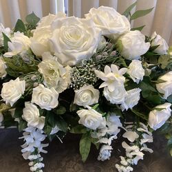 White Silk Flower Bowl   Bridal Table