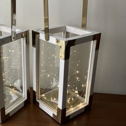 White Wooden Lanterns  Gold