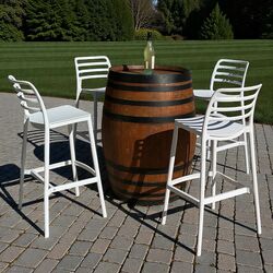 Wine Barrel Set  Wine Barrel 4 White Stools 